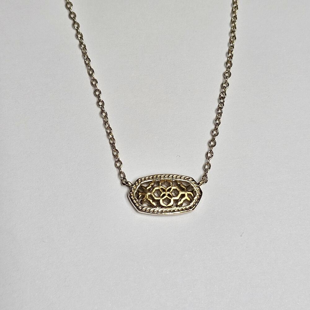 Kendra Scott Dollie Pendant Necklace 14k Gold Plated Chain Dainty 15in+2in